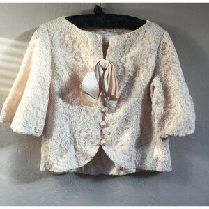Vintage Carol Craig Womens Size 8 Lace Statement Sleeve Crop Blazer Jacket Ivory